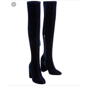 Zara Blue Velvet Over The Knee High Heel Boot